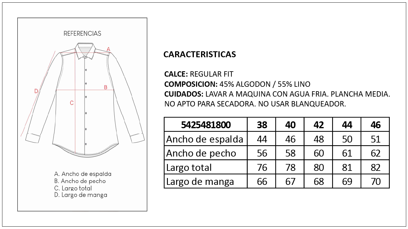 Tabla de Talles Camisa Lino Britches